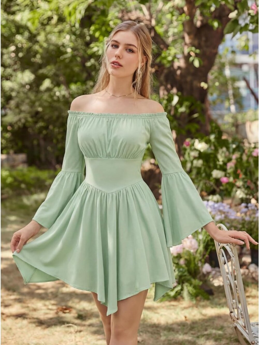 Women Light Green Renaissance Pirate Corset Dress Off Shoulder Medieval Costume - Picture 2 of 6